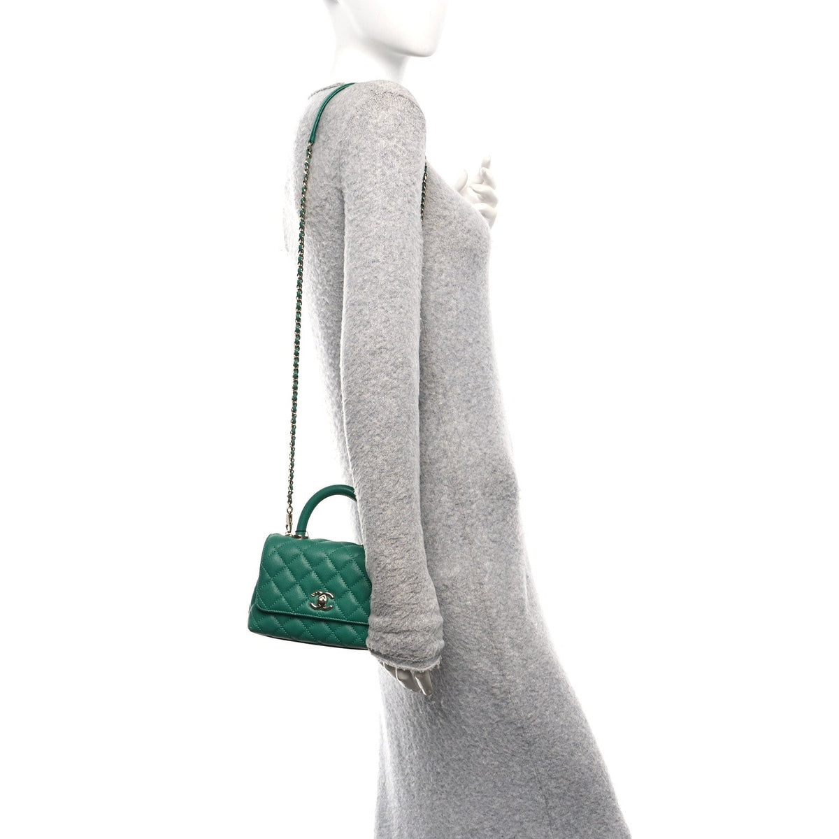 Mini Quilted Caviar Flap Shoulder Bag - Green
