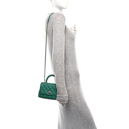 Mini Quilted Caviar Flap Shoulder Bag - Green