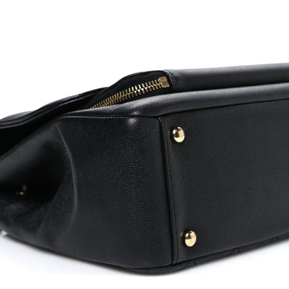 Large Quilted Caviar Flap Shoulder Bag - Black