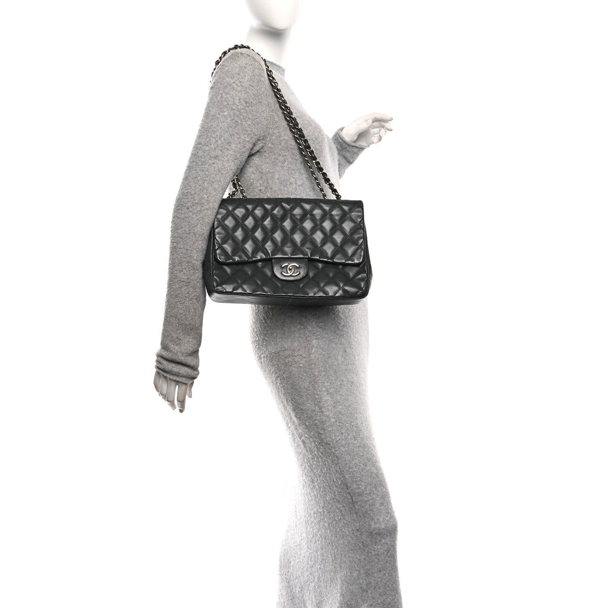 Quilted Lambskin Flap Shoulder Bag - Grey