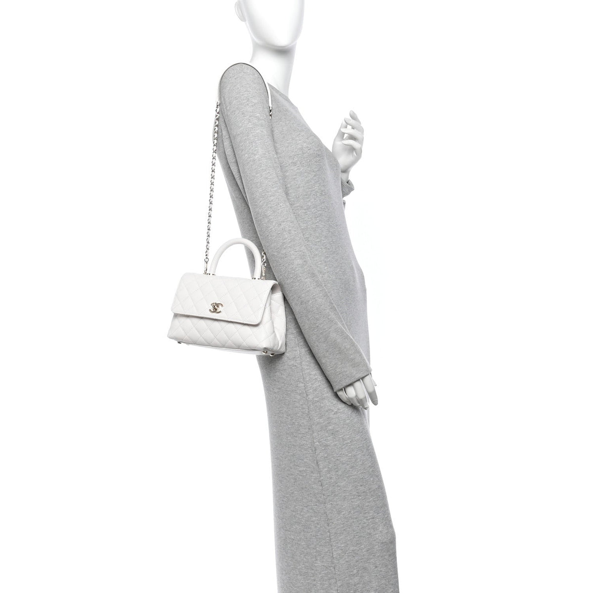 Mini Quilted Caviar Flap Shoulder Bag - White