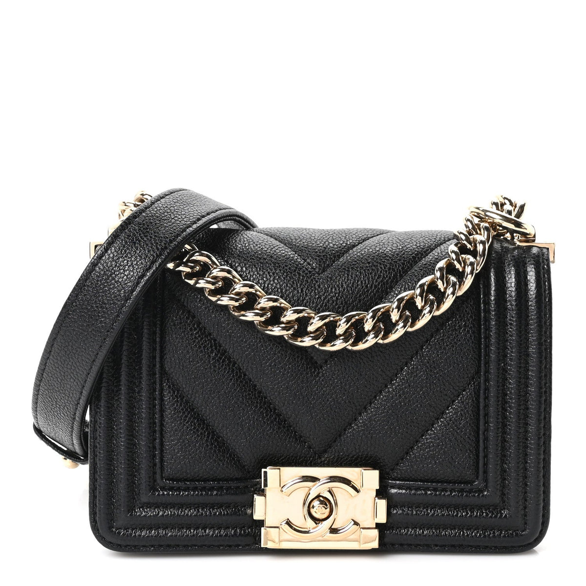 Mini Quilted Caviar Flap Shoulder Bag - Black