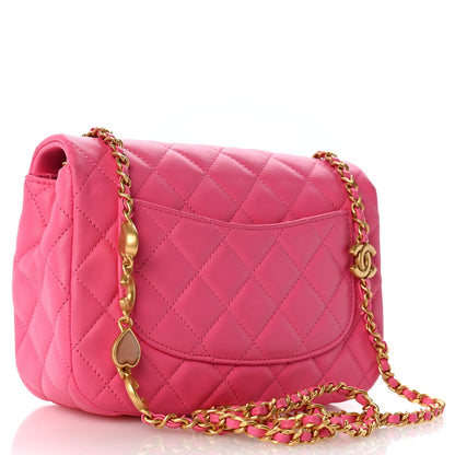 Small Quilted Lambskin Flap Shoulder Bag - Pink
