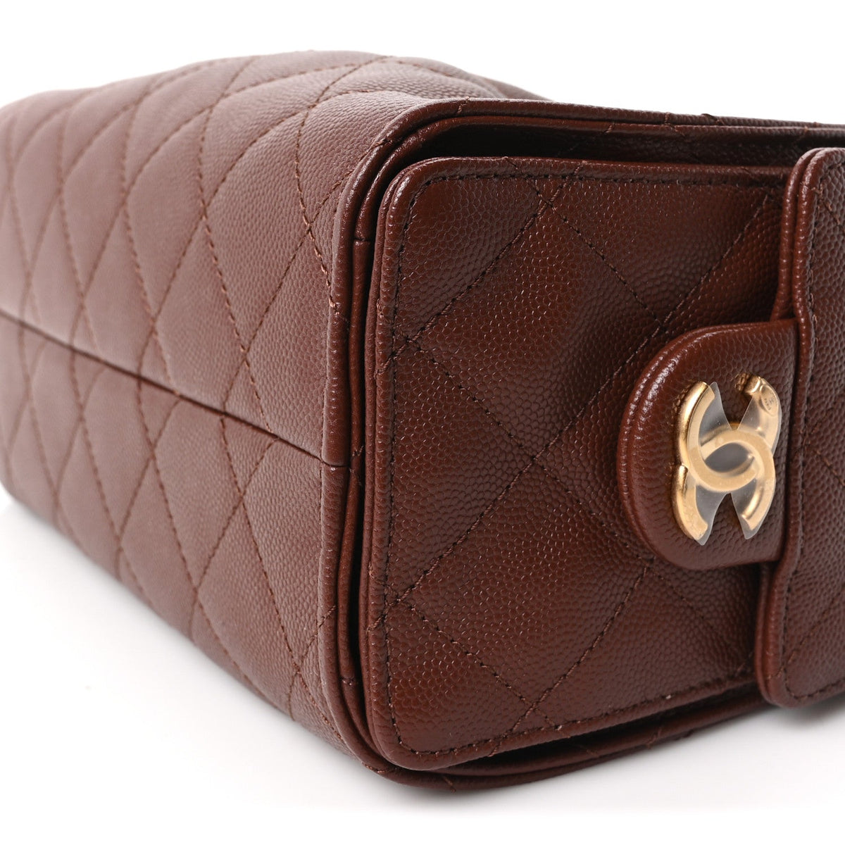 Mini Quilted Caviar Handbag - Brown