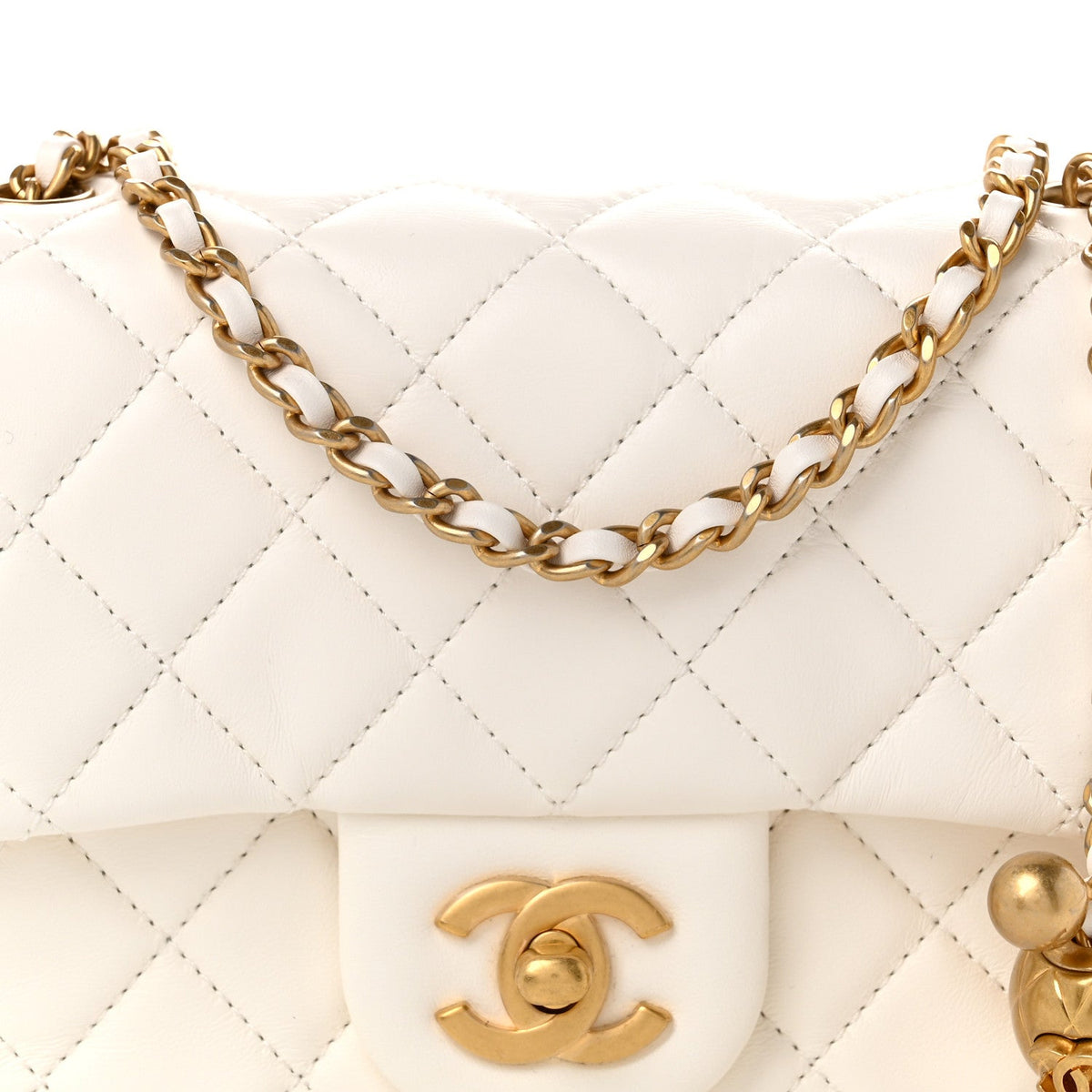 Mini Quilted Lambskin Flap Shoulder Bag - White