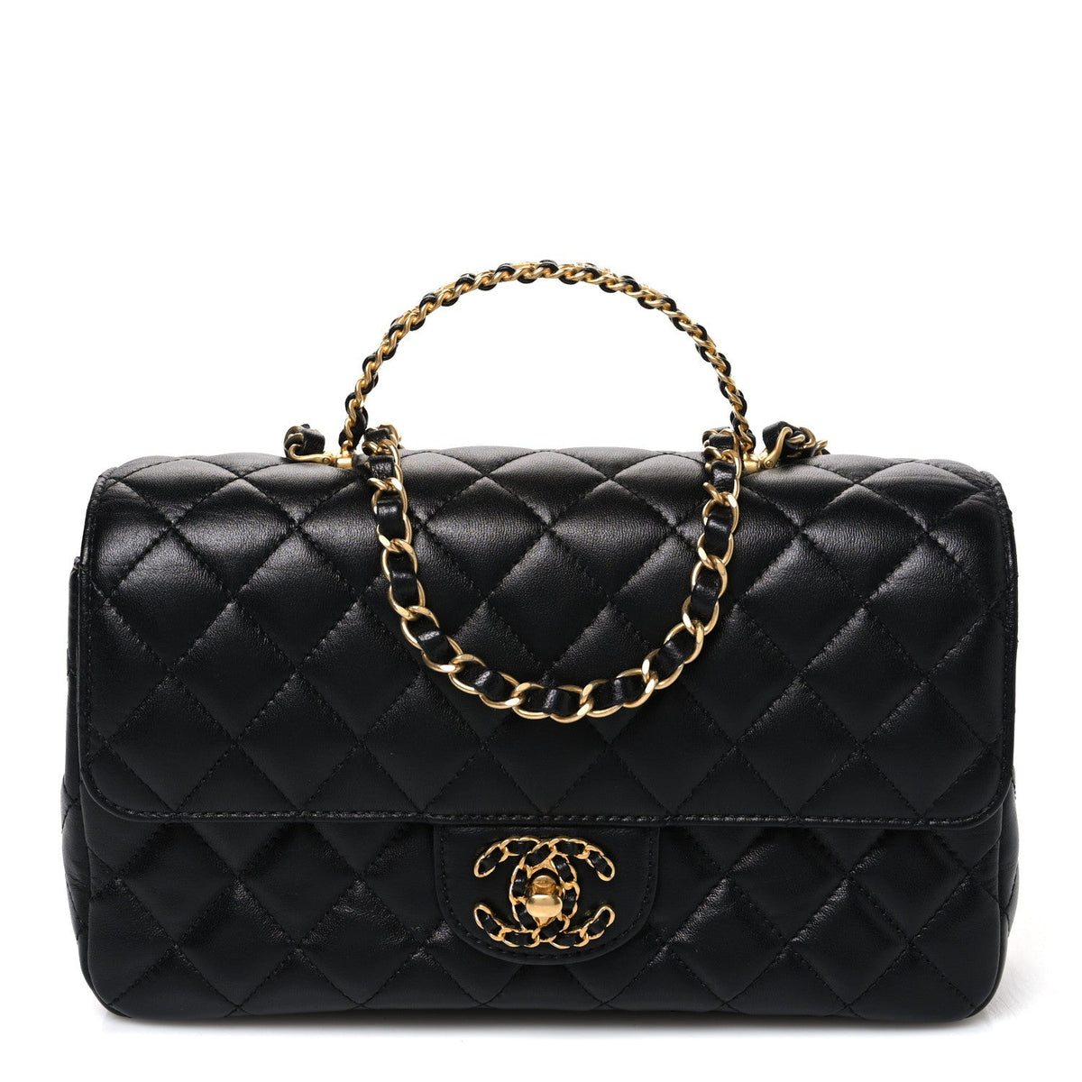 Small Quilted Lambskin Flap Shoulder Bag - Black