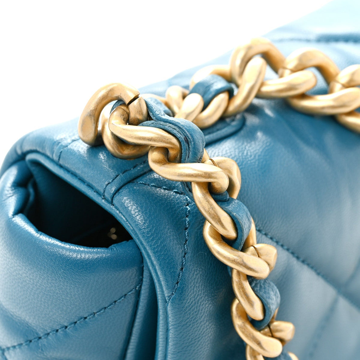 Medium Quilted Goatskin Flap Shoulder Bag - Turquoise