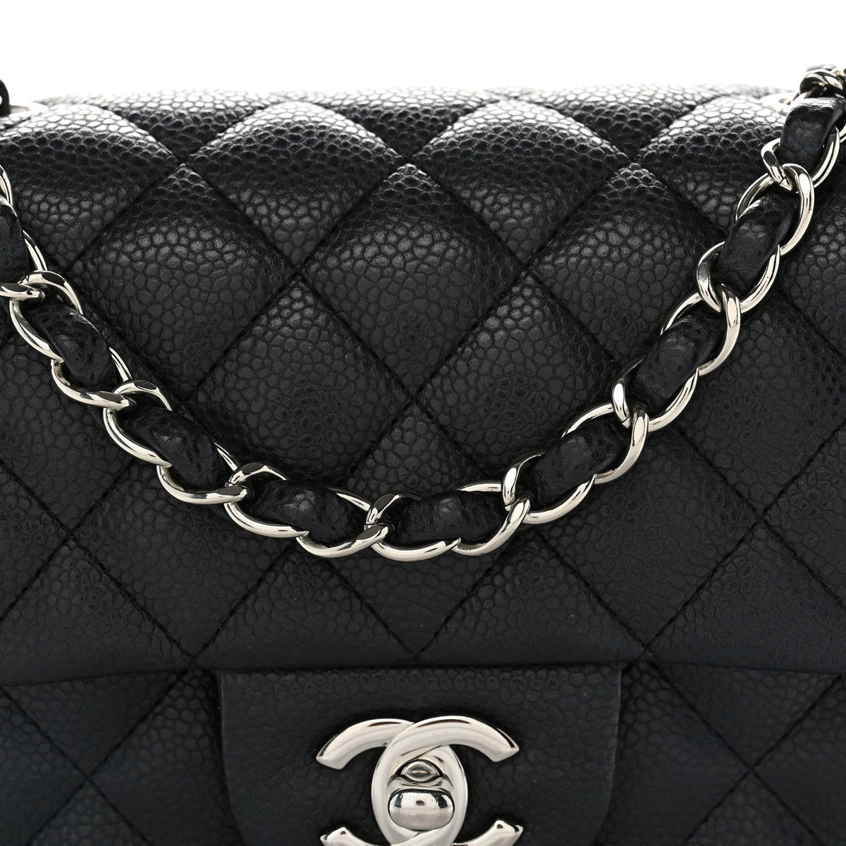 Mini Quilted Caviar Flap Shoulder Bag - Black