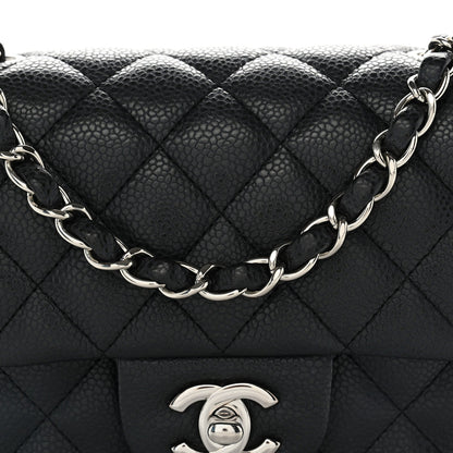 Mini Quilted Caviar Flap Shoulder Bag - Black