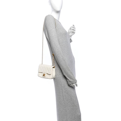 Mini Quilted Lambskin Flap Shoulder Bag - White
