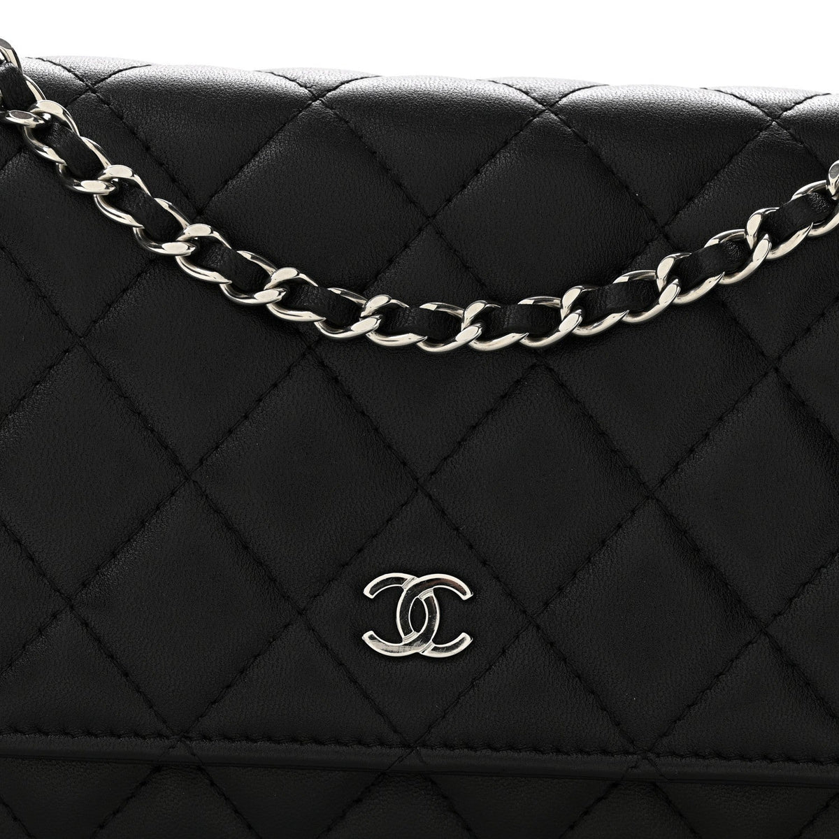 Quilted Caviar Wallet Bag - Black