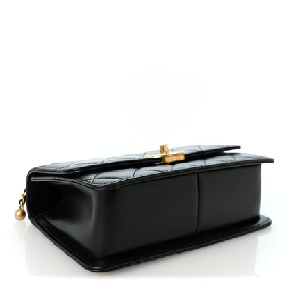 Quilted Calfskin Flap Shoulder Bag - Black