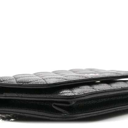 Quilted Caviar Wallet Bag - Black