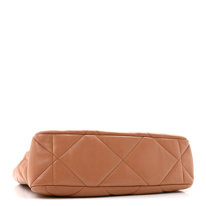 Large Quilted Lambskin Flap Shoulder Bag - Brown