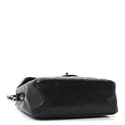 Mini Quilted Caviar Flap Shoulder Bag - Black