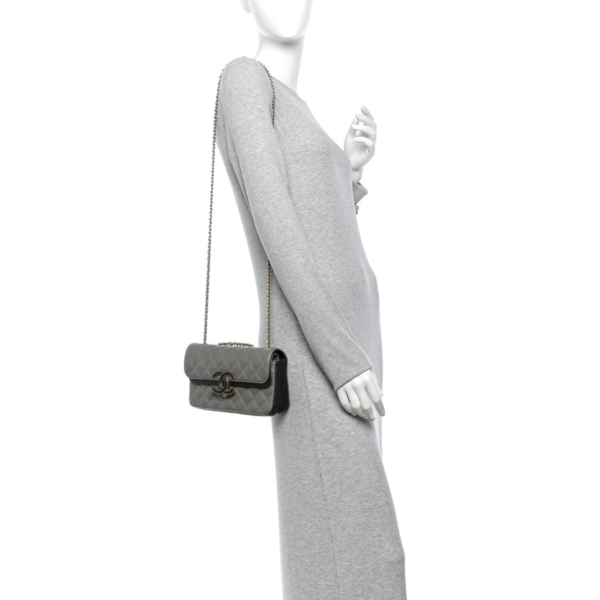 Small Quilted Lambskin Flap Shoulder Bag - Grey
