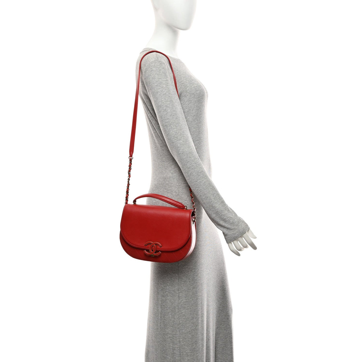 Small Quilted Goatskin Flap Shoulder Bag - Red