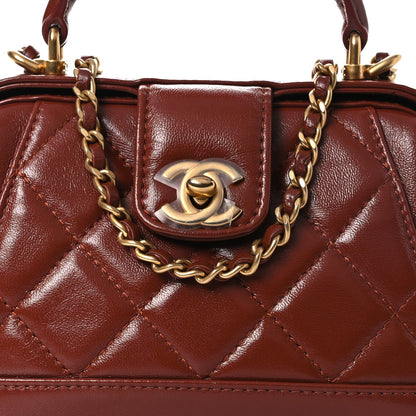 Mini Quilted Lambskin Handbag - Brown
