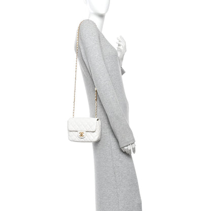 Mini Quilted Lambskin Flap Shoulder Bag - White