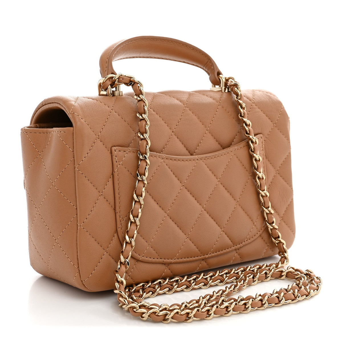 Mini Quilted Lambskin Flap Shoulder Bag - Tan