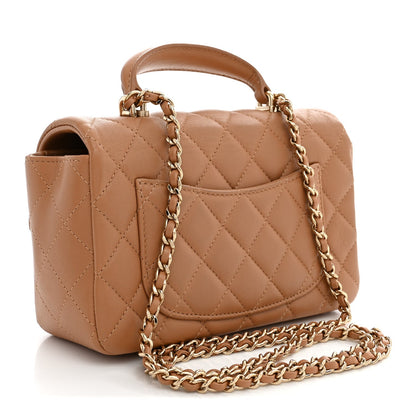 Mini Quilted Lambskin Flap Shoulder Bag - Tan