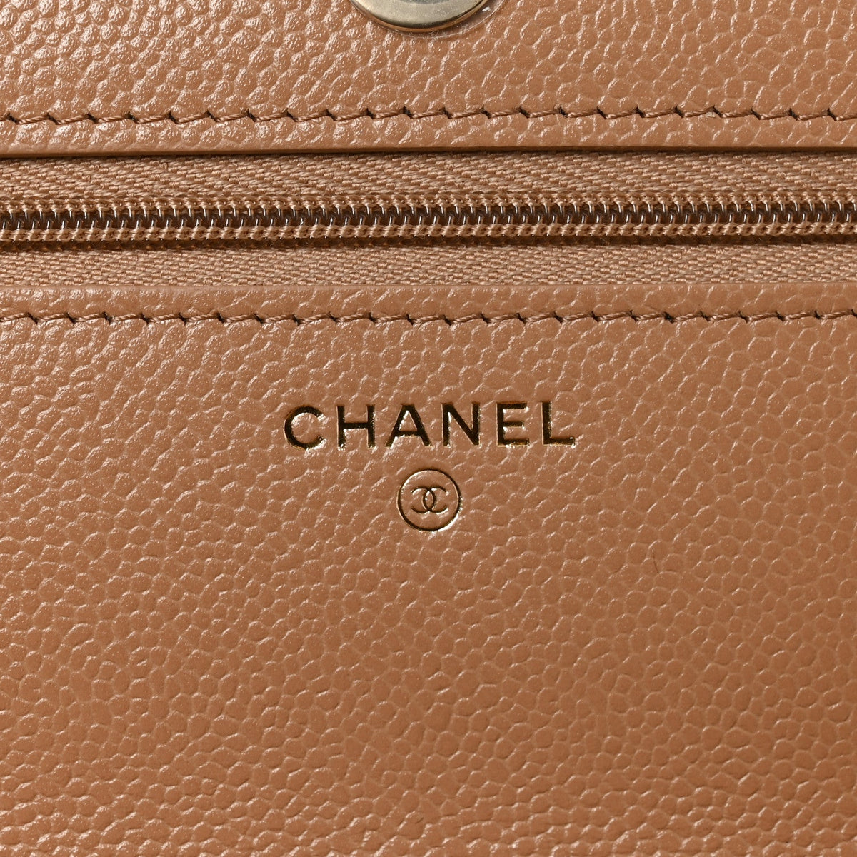 Quilted Caviar Wallet Bag - Beige