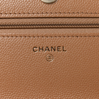 Quilted Caviar Wallet Bag - Beige