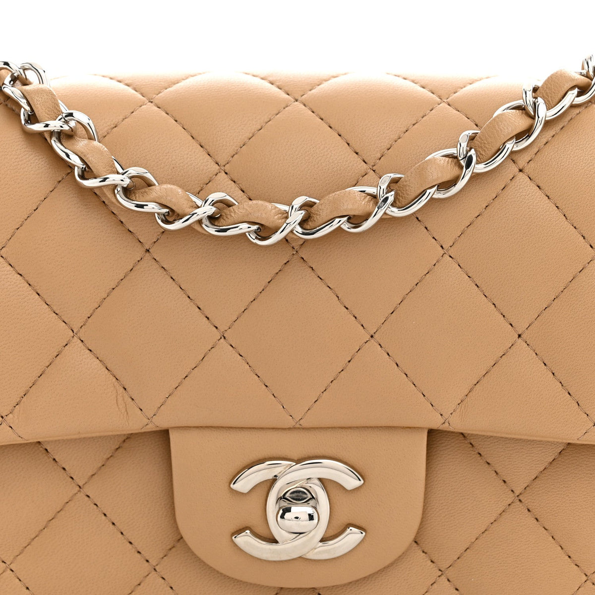 Mini Quilted Lambskin Flap Shoulder Bag - Tan