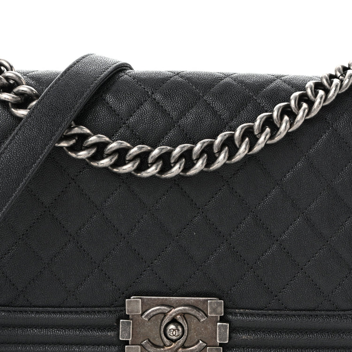 Medium Quilted Caviar Flap Shoulder Bag - Grey