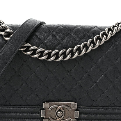 Medium Quilted Caviar Flap Shoulder Bag - Grey