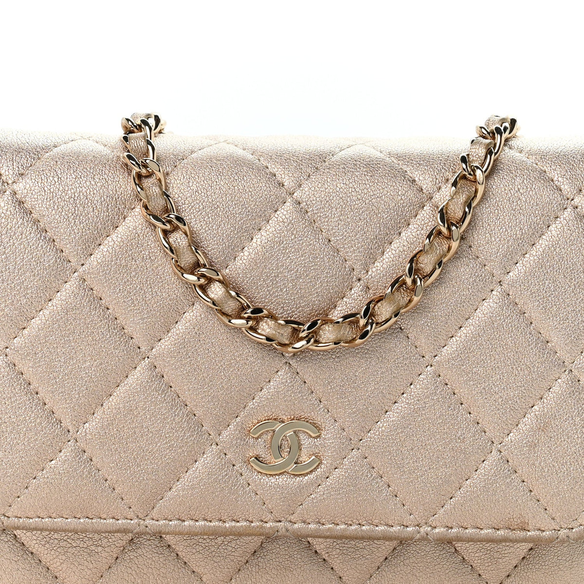 Mini Quilted Lambskin Wallet Bag - Gold