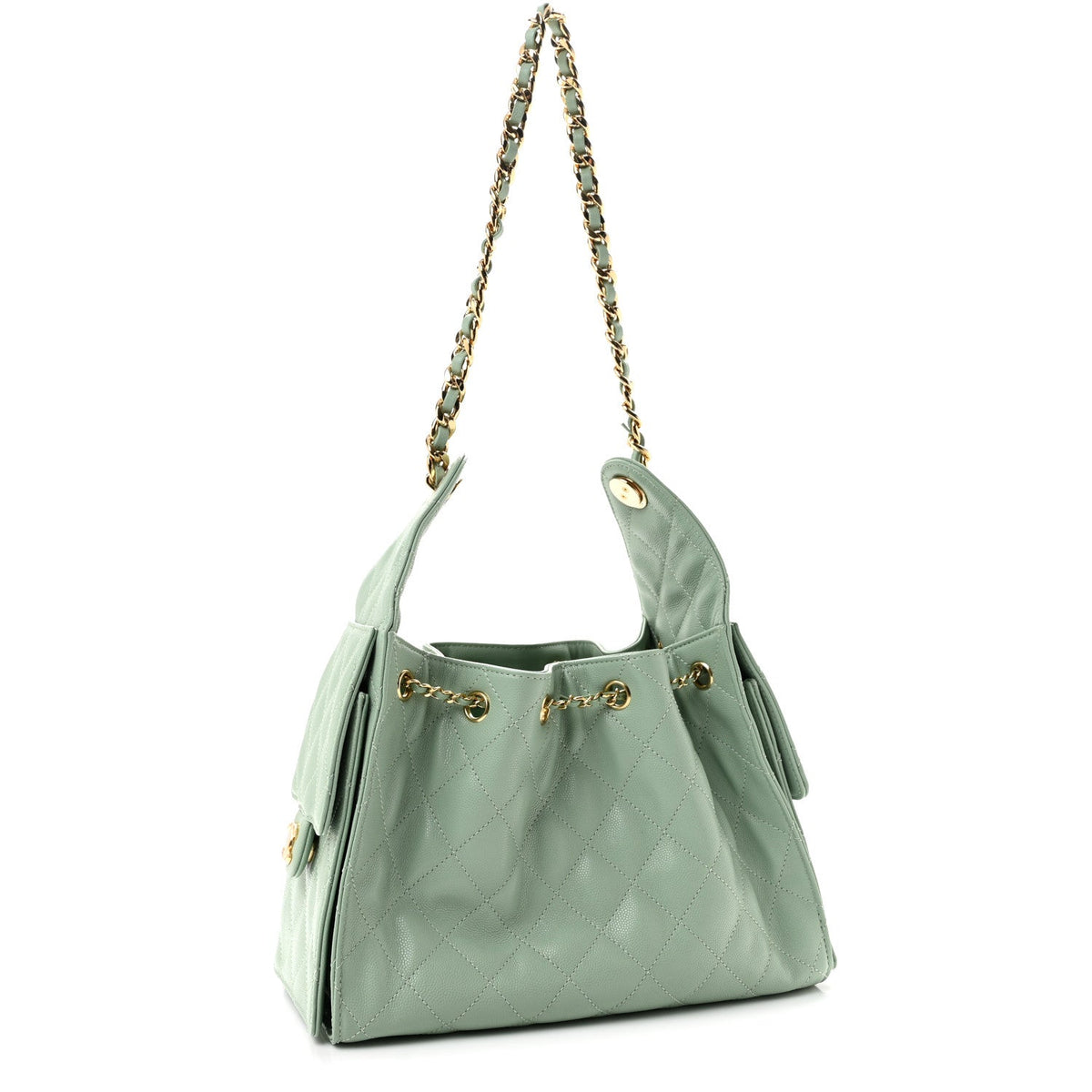 Small Quilted Caviar Handbag - Light Green