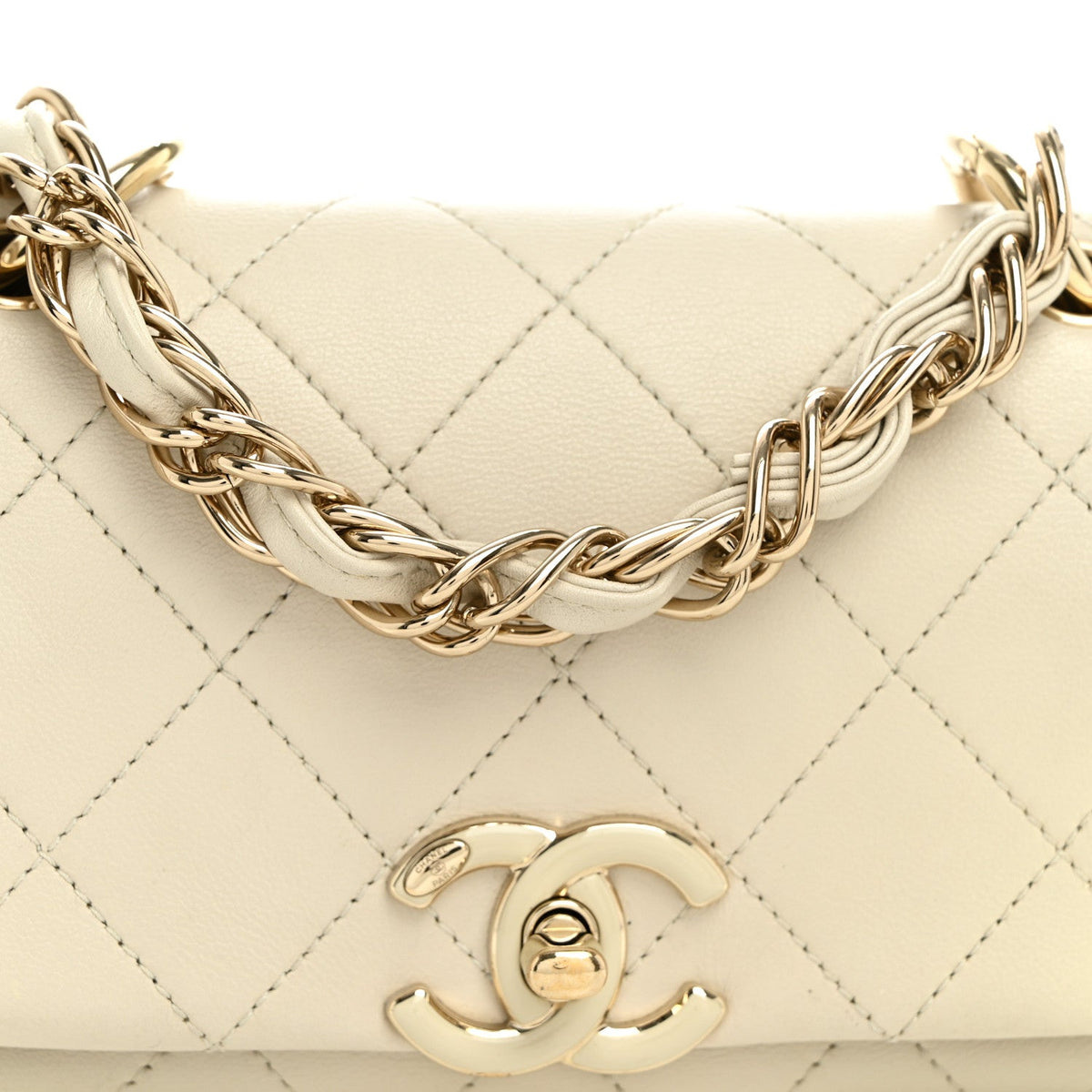 Medium Quilted Lambskin Flap Shoulder Bag - Beige