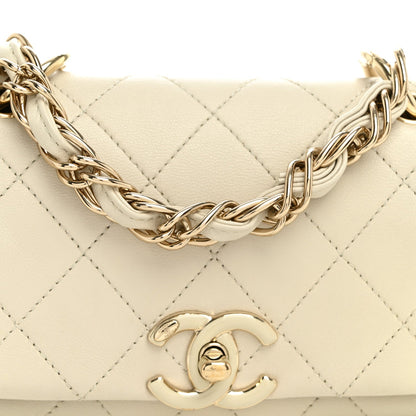 Medium Quilted Lambskin Flap Shoulder Bag - Beige