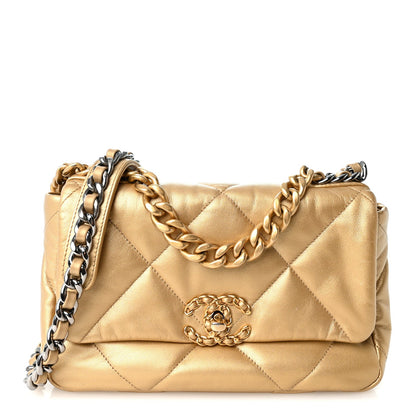 Medium Quilted Goatskin Flap Shoulder Bag - Gold