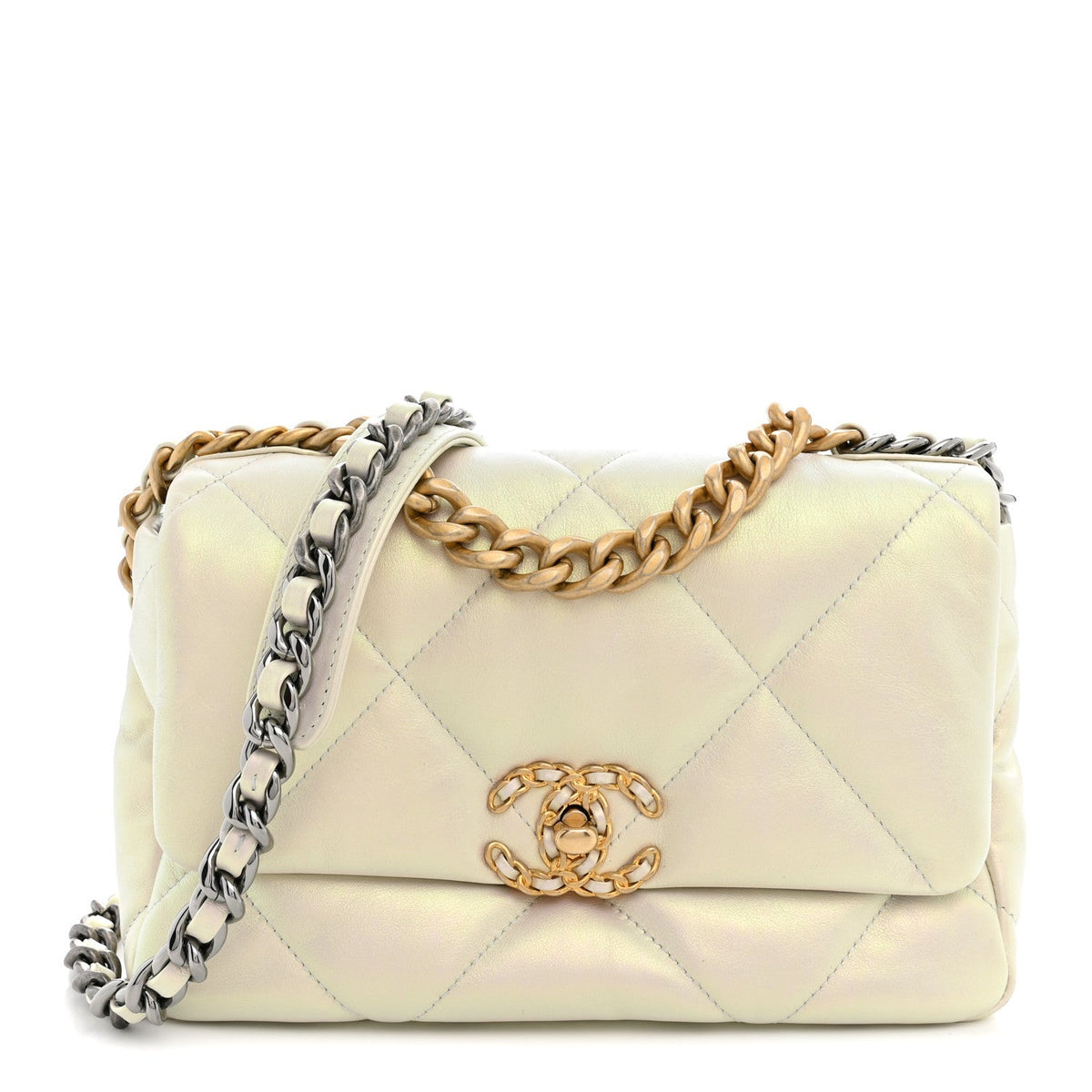 Medium Quilted Calfskin Flap Shoulder Bag - White