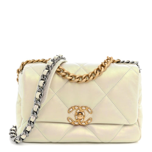 Medium Quilted Calfskin Flap Shoulder Bag - White