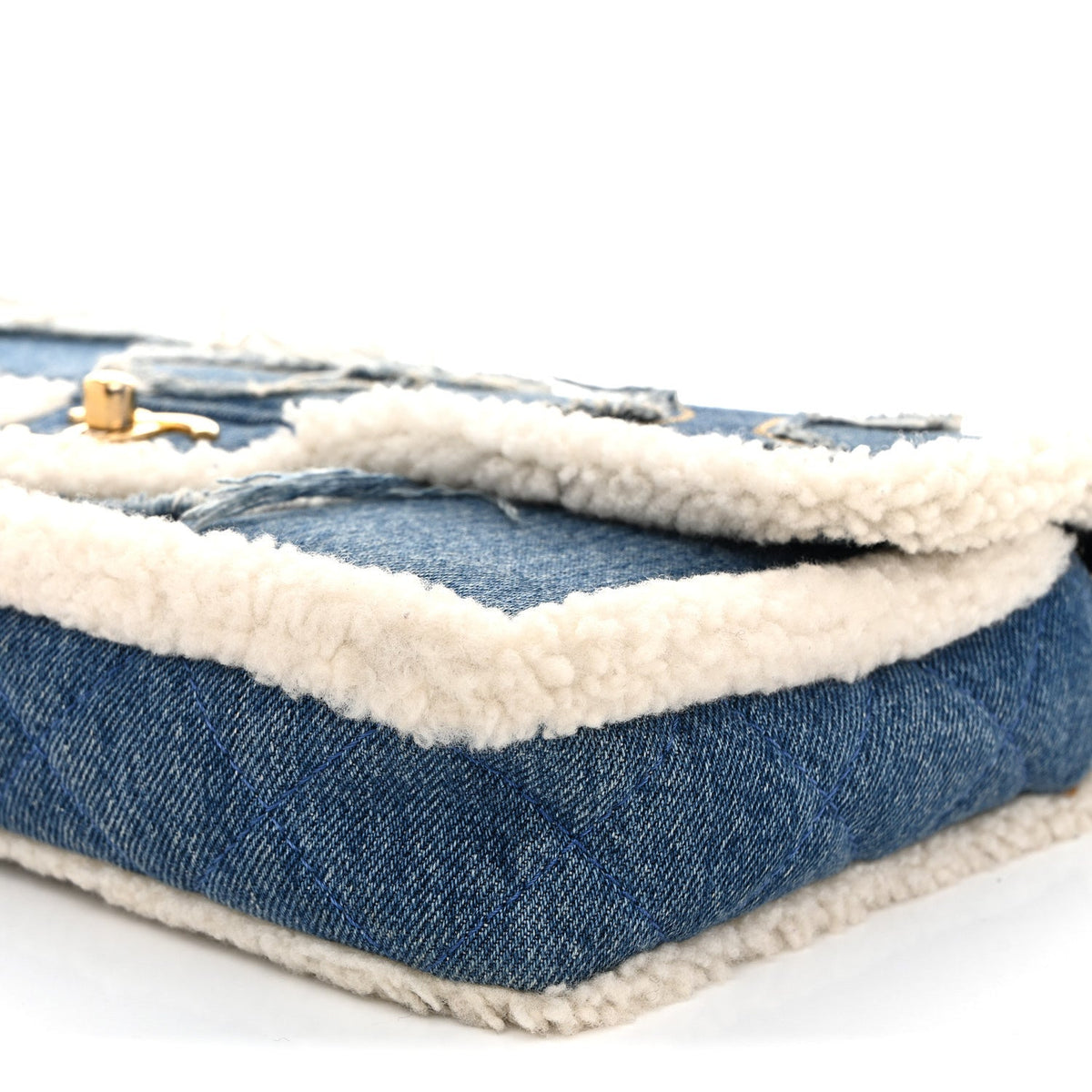 Shearling Flap Shoulder Bag - Blue