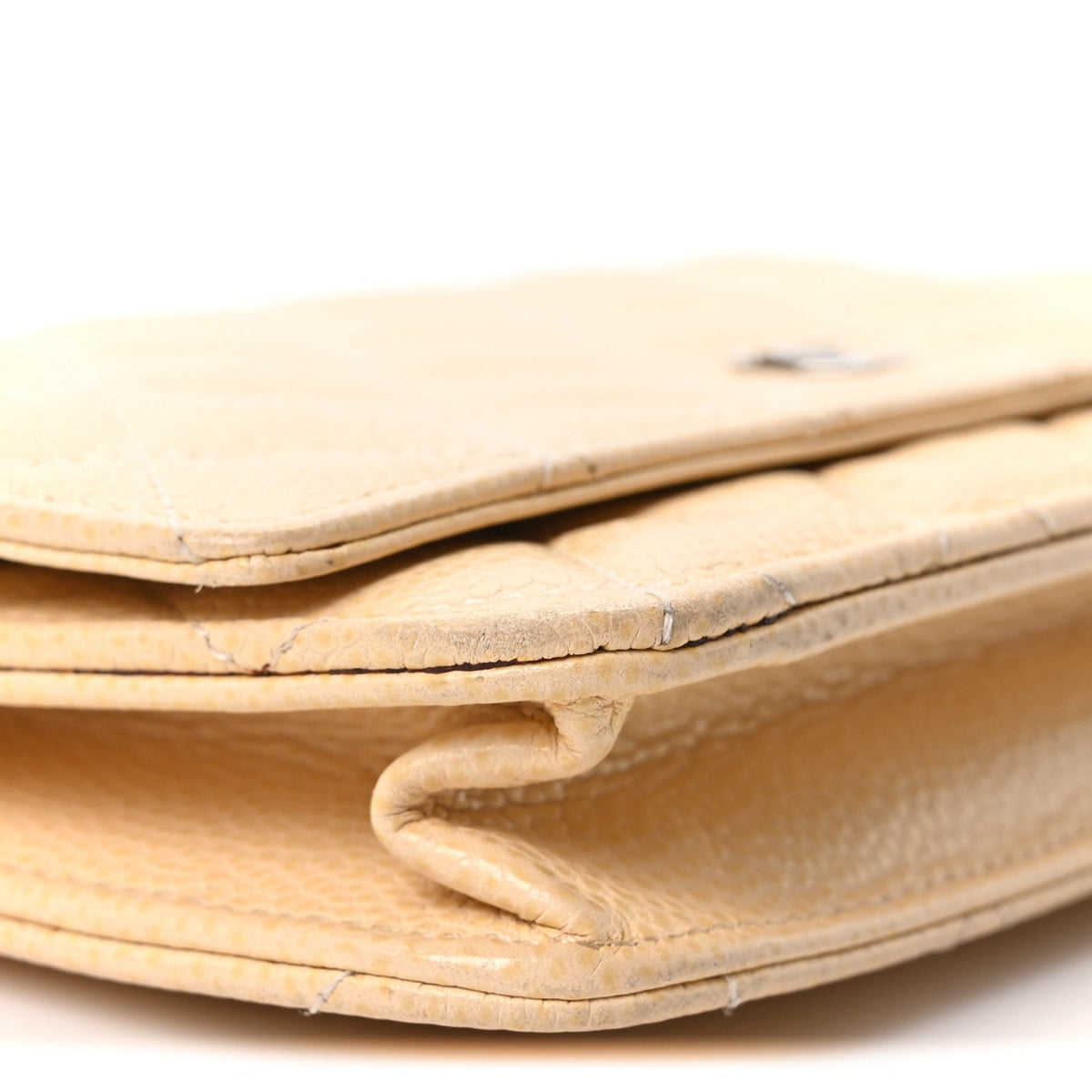 Quilted Caviar Wallet Bag - Beige