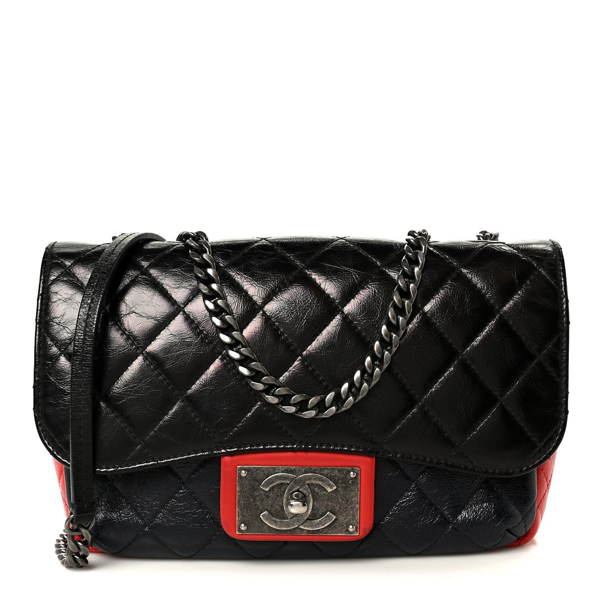 Quilted Goatskin Flap Shoulder Bag - Black