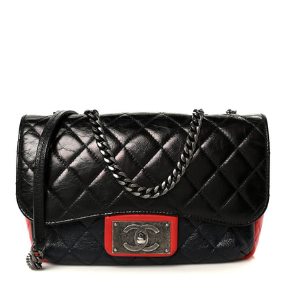 Quilted Goatskin Flap Shoulder Bag - Black