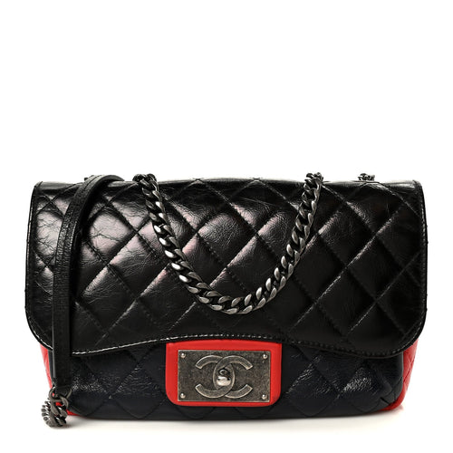Quilted Goatskin Flap Shoulder Bag - Black
