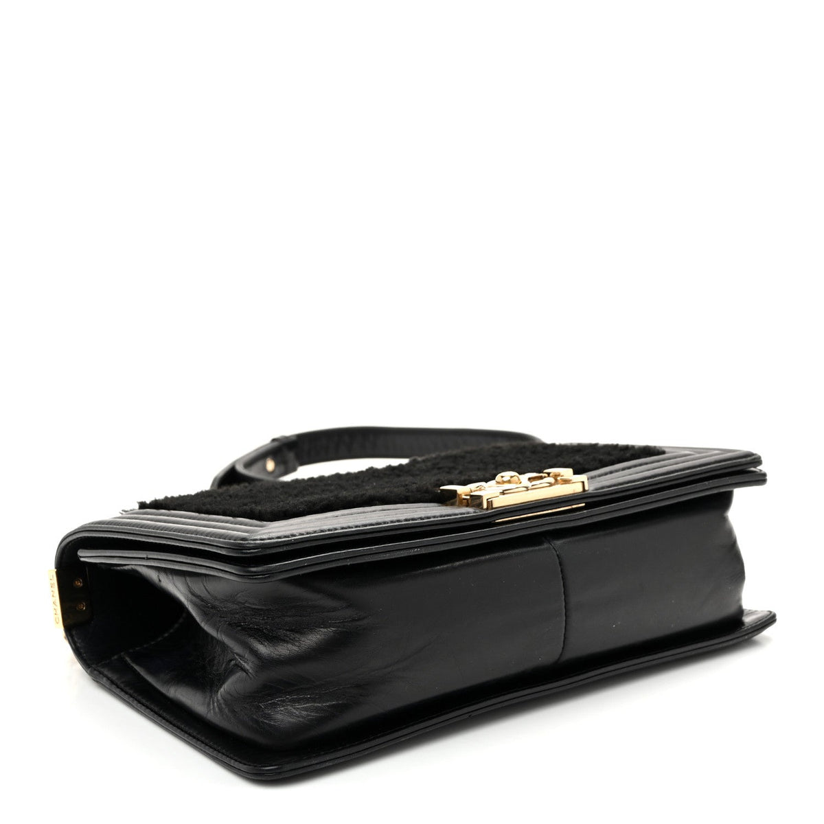 Medium Shearling Sheepskin Flap Shoulder Bag - Black