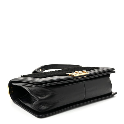 Medium Shearling Sheepskin Flap Shoulder Bag - Black