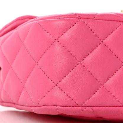 Small Quilted Lambskin Flap Shoulder Bag - Pink