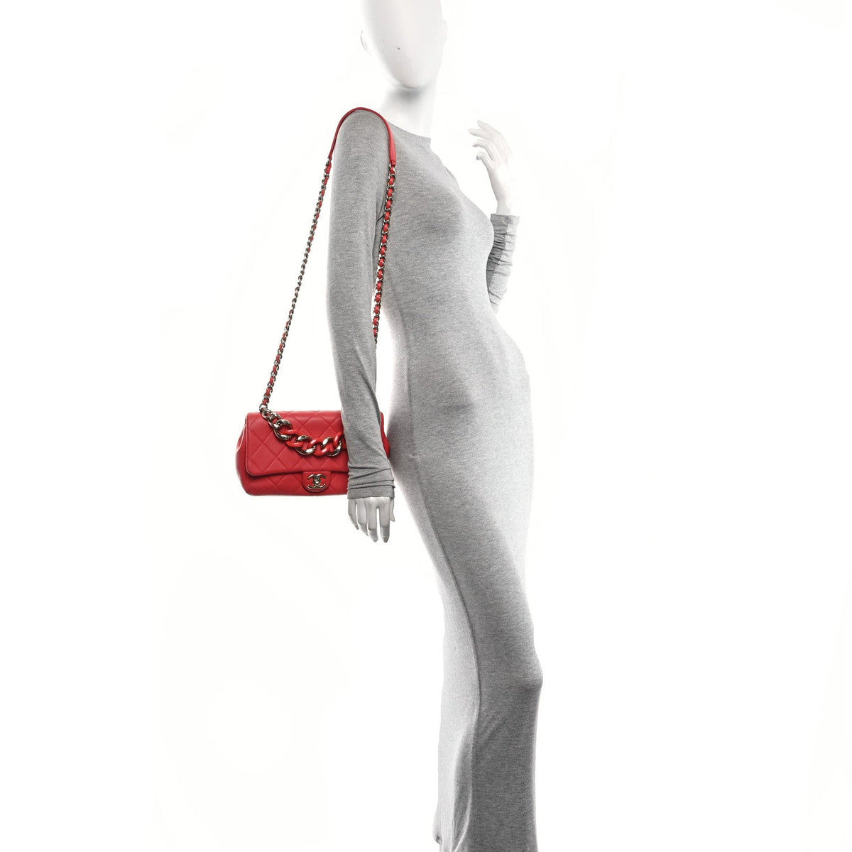 Quilted Lambskin Flap Shoulder Bag - Red