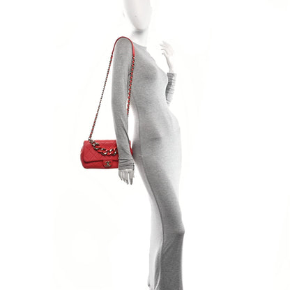 Quilted Lambskin Flap Shoulder Bag - Red