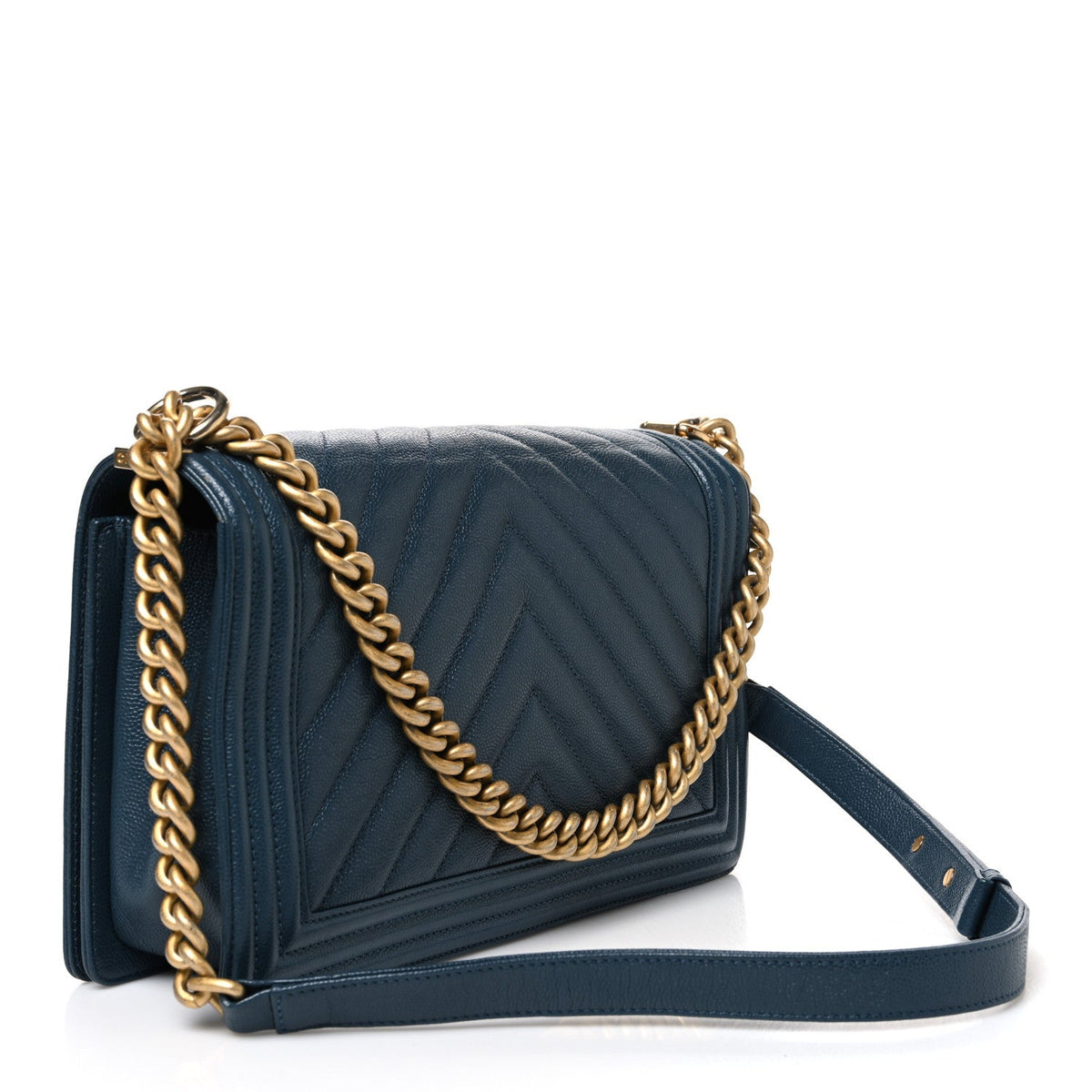 Medium Quilted Caviar Flap Shoulder Bag - Blue