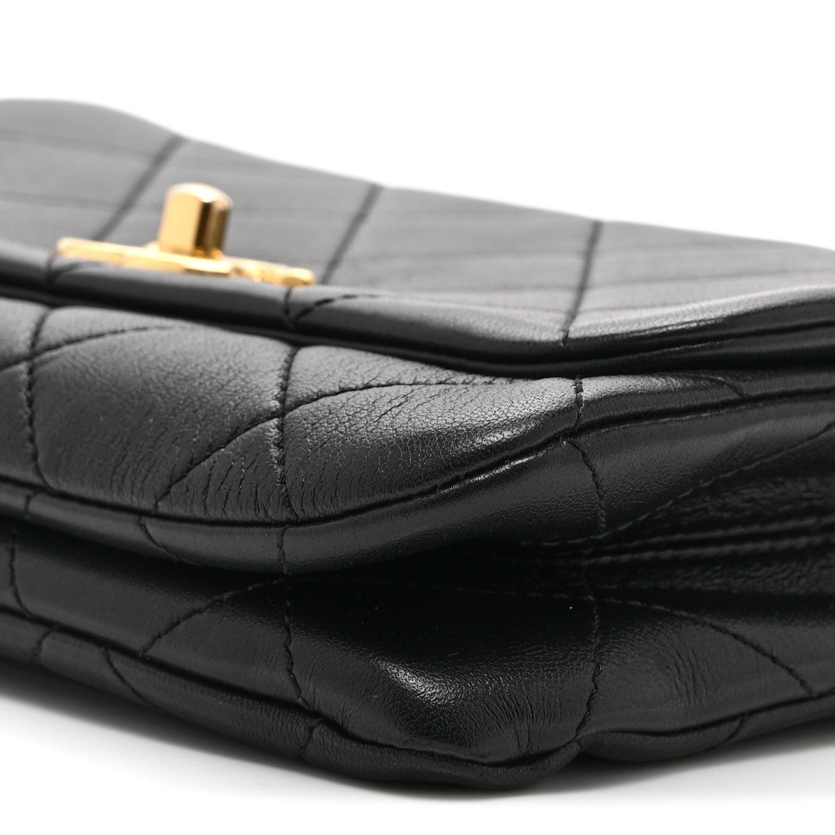 Small Quilted Lambskin Flap Shoulder Bag - Black