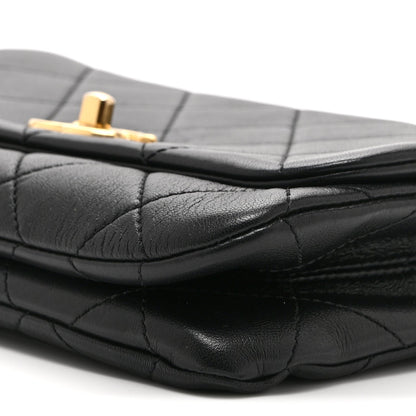 Small Quilted Lambskin Flap Shoulder Bag - Black
